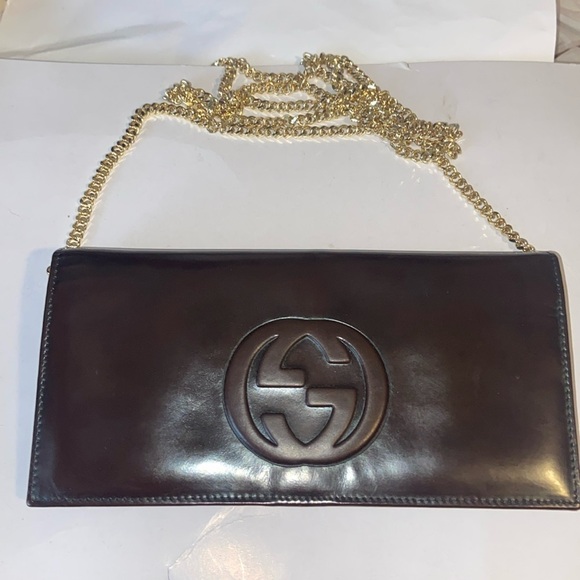Gucci Handbags - Gucci Chocolate Brown Leather Wallet on Removable Chain for Crossbody
